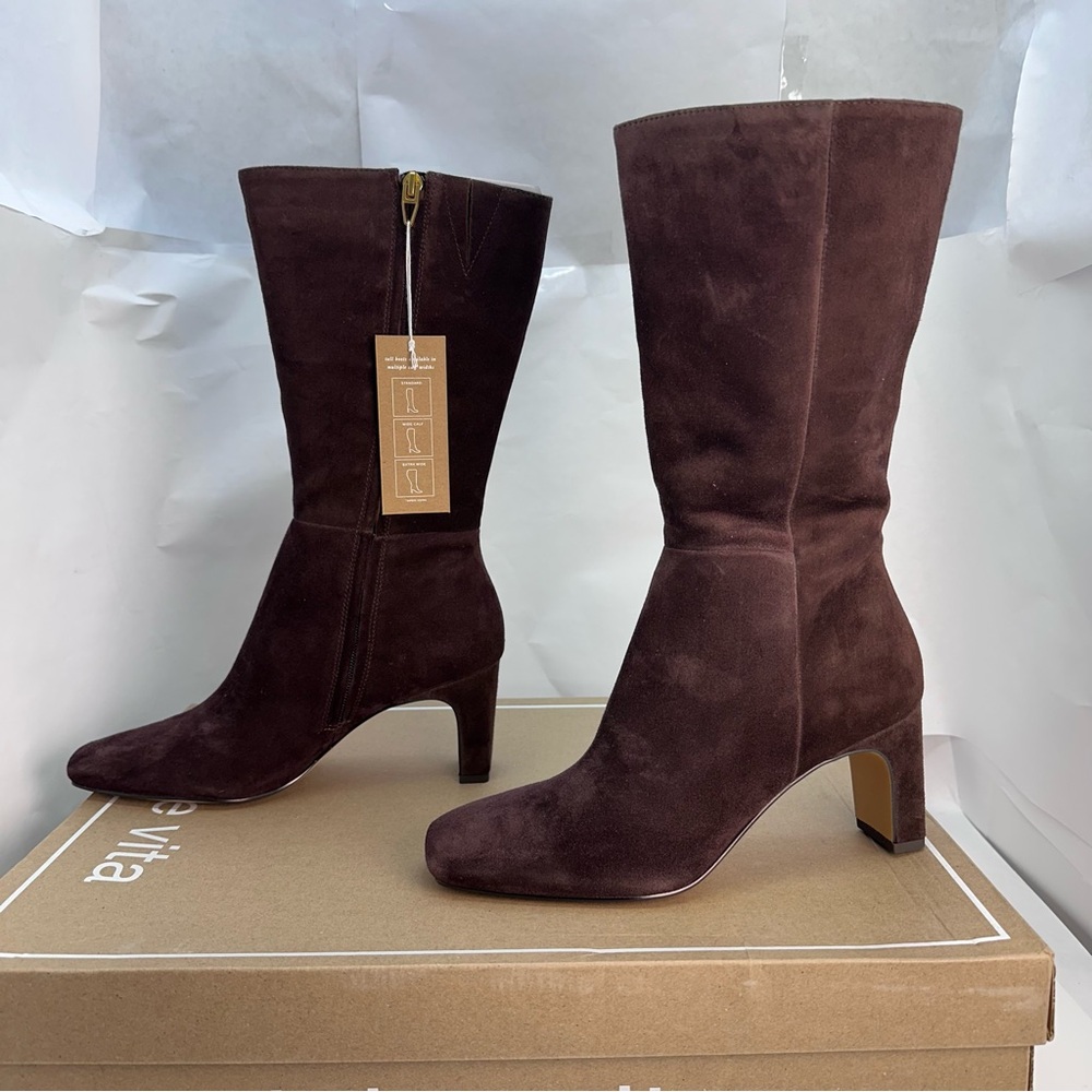 Dolce Vita Riggs Boot in Mahogany suede leather high heeled mid calf brown - Picture 4 of 6